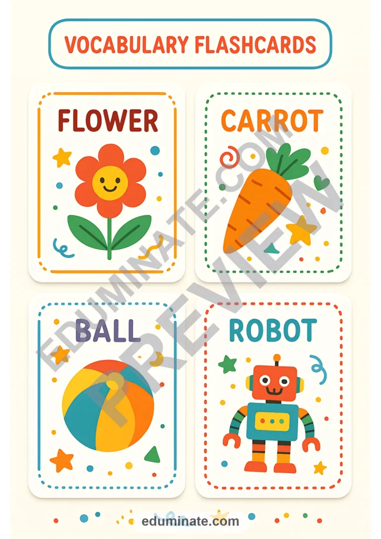 English Vocabulary Flashcards | Picture Word Cards for Pre-K | 26 Card Pages sample page 3