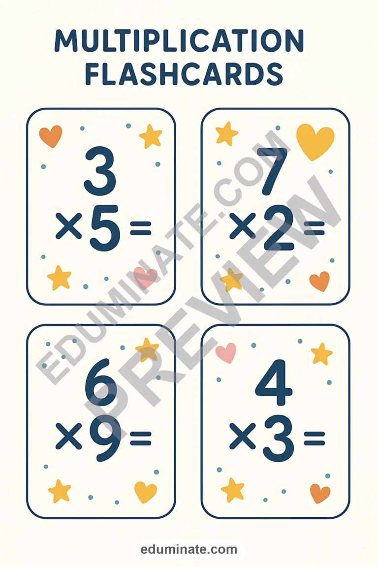 Multiplication Fact Flashcards | Printable Times Tables Cards | 58 Card Pages sample page 3
