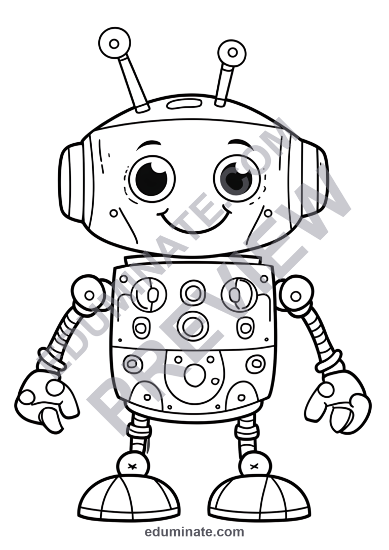 Robot Coloring Pages 70 Cute Futuristic Android STEM Art Activity Worksheets sample page 3