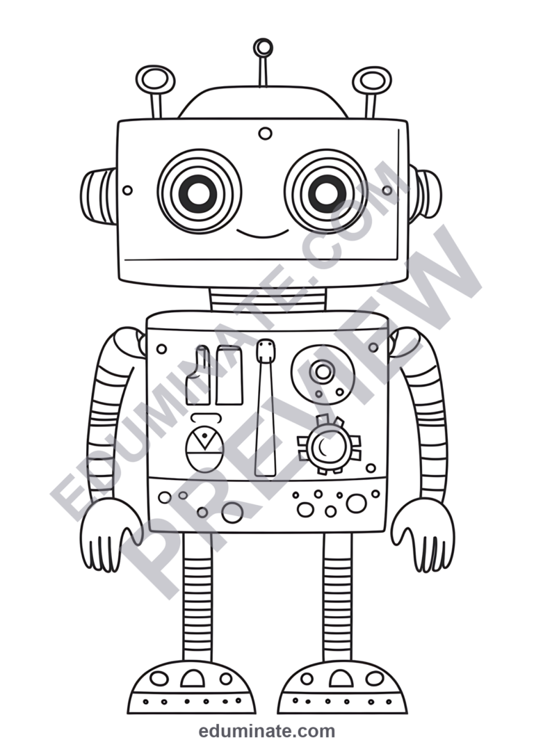 Robot Coloring Sheets 34 Cute Mech Armor Android STEM Art Activity Worksheets sample page 3