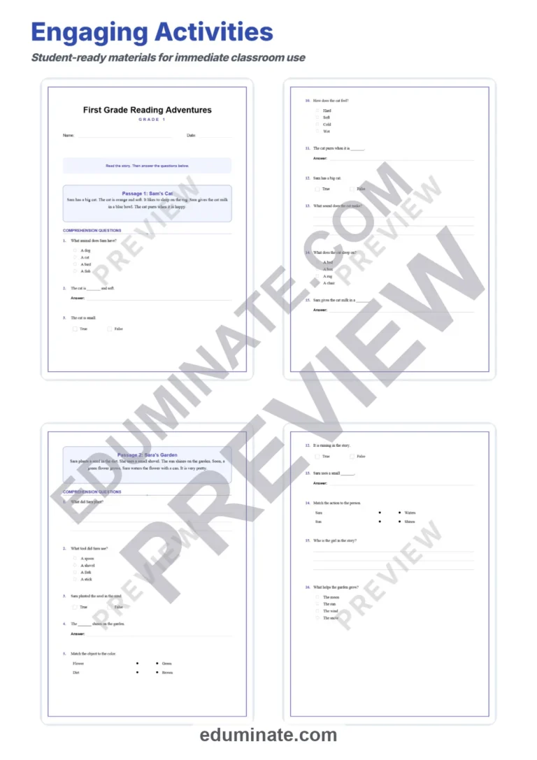 Reading Comprehension Packet – Reading Passages, Questions and Answer Key sample page 3