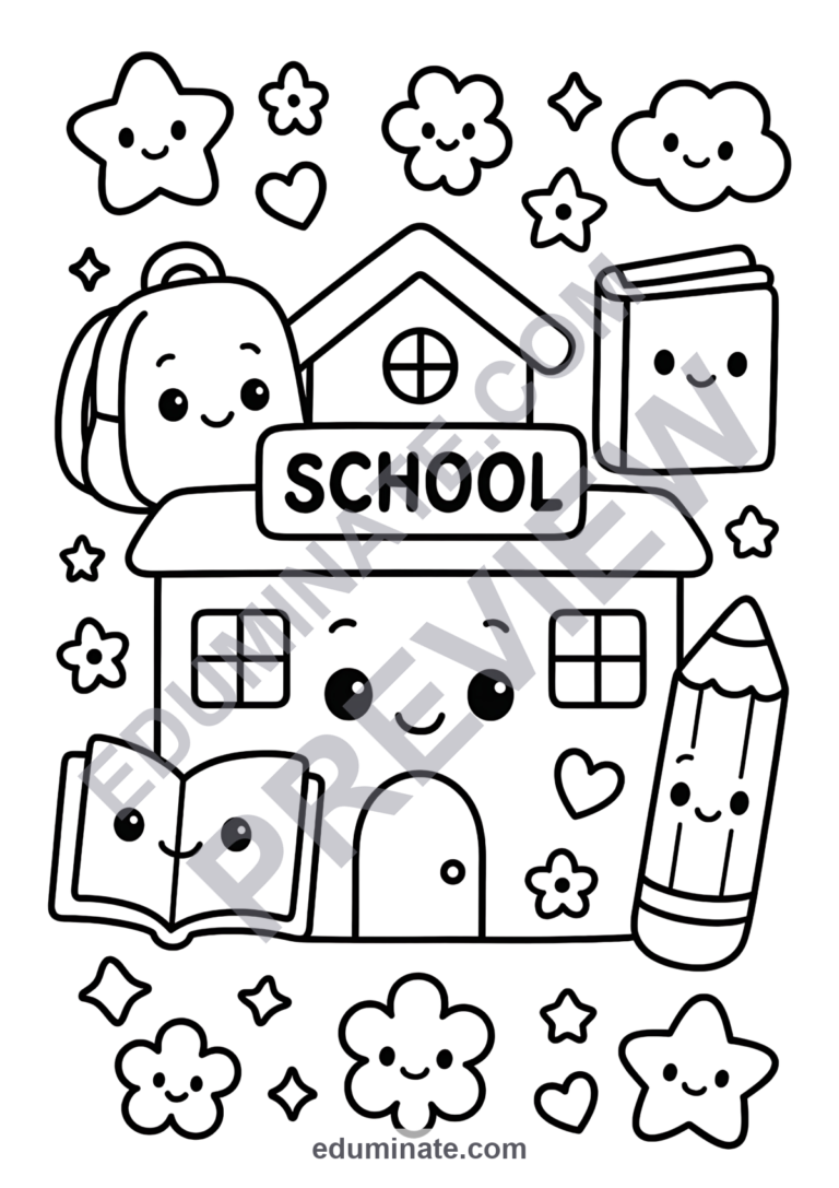 School Coloring Pages 50 Cute Schoolhouse Classroom Art Activity Worksheets sample page 3