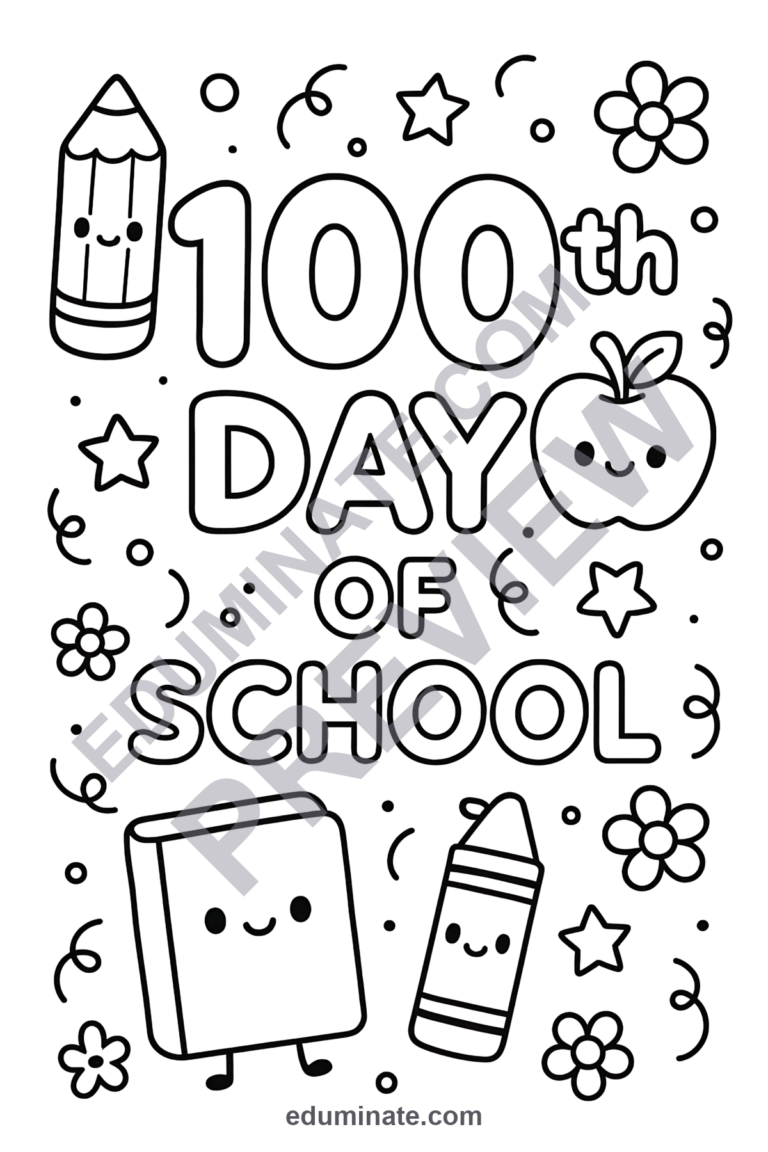 100th Day of School Coloring Pages | Milestone Sheets | Kids Activity Pages sample page 3
