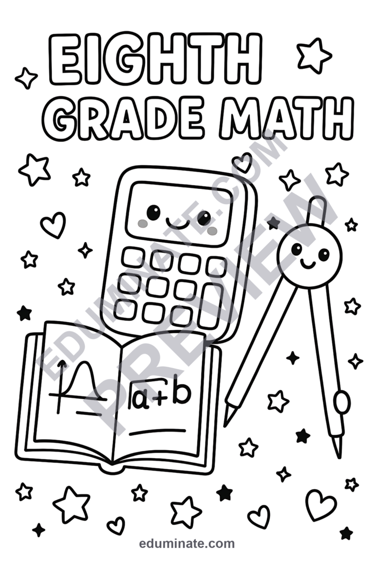 Printable Math Coloring Pages | Calculator and Ruler Art | Middle School Sheets sample page 3