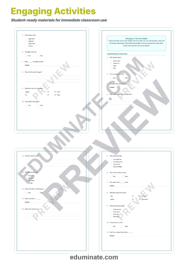 Fall Worksheets – Reading Passages with Questions and Answer Key 2nd Grade sample page 3