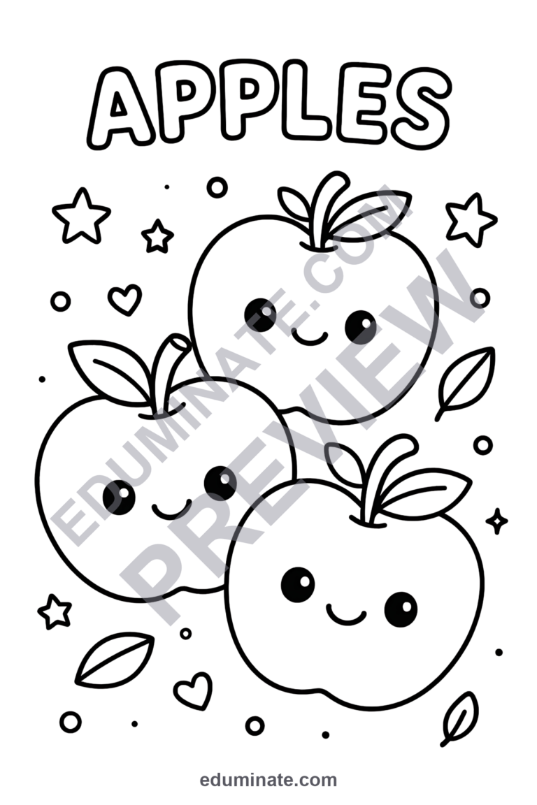 Printable Apple Coloring Pages | Cute Smiling Apple Sheets | Fruit Printables sample page 3