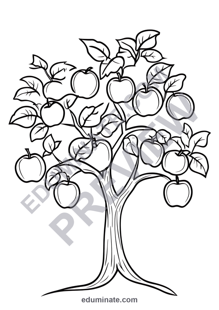 Apple Coloring Pages | Smiling Apples, Trees and Baskets | Big Printable Set sample page 3