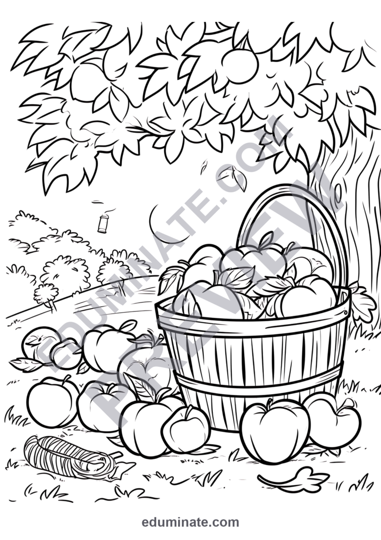 Apple Orchard Coloring Pages | Apple Baskets, Trees and Fall Activities for Kids sample page 3