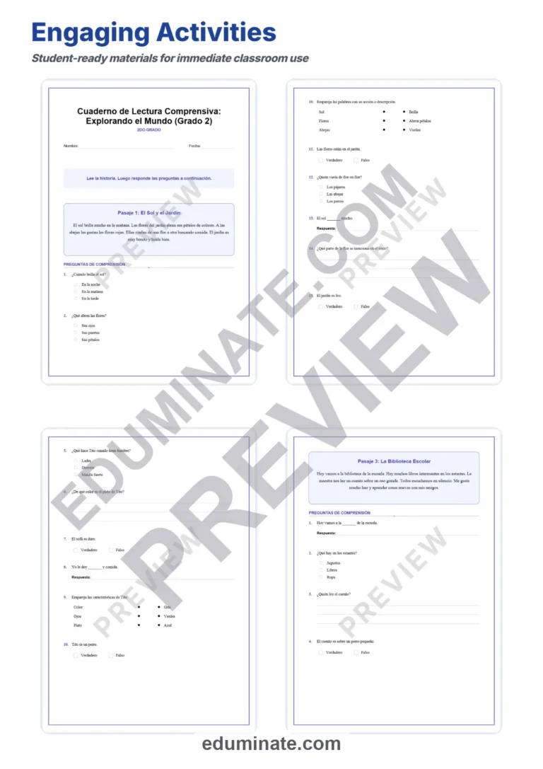 Spanish Reading Comprehension Worksheets – Reading Passages and Questions sample page 3