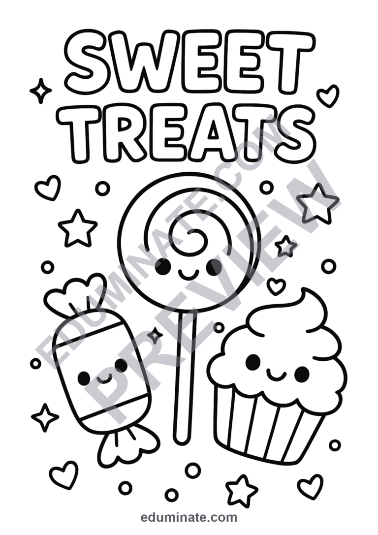 70 Cute Candy Coloring Pages Kawaii Sweets and Treats Activity Sheets for Kids sample page 3