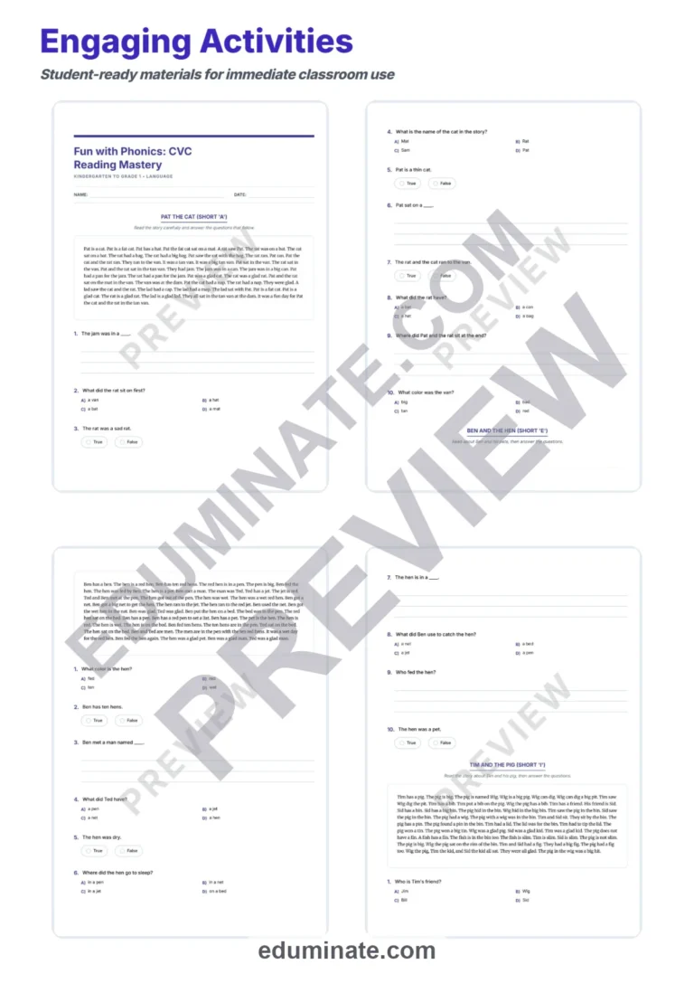 CVC Reading Passages Worksheets for Kindergarten and First Grade Phonics Set sample page 3