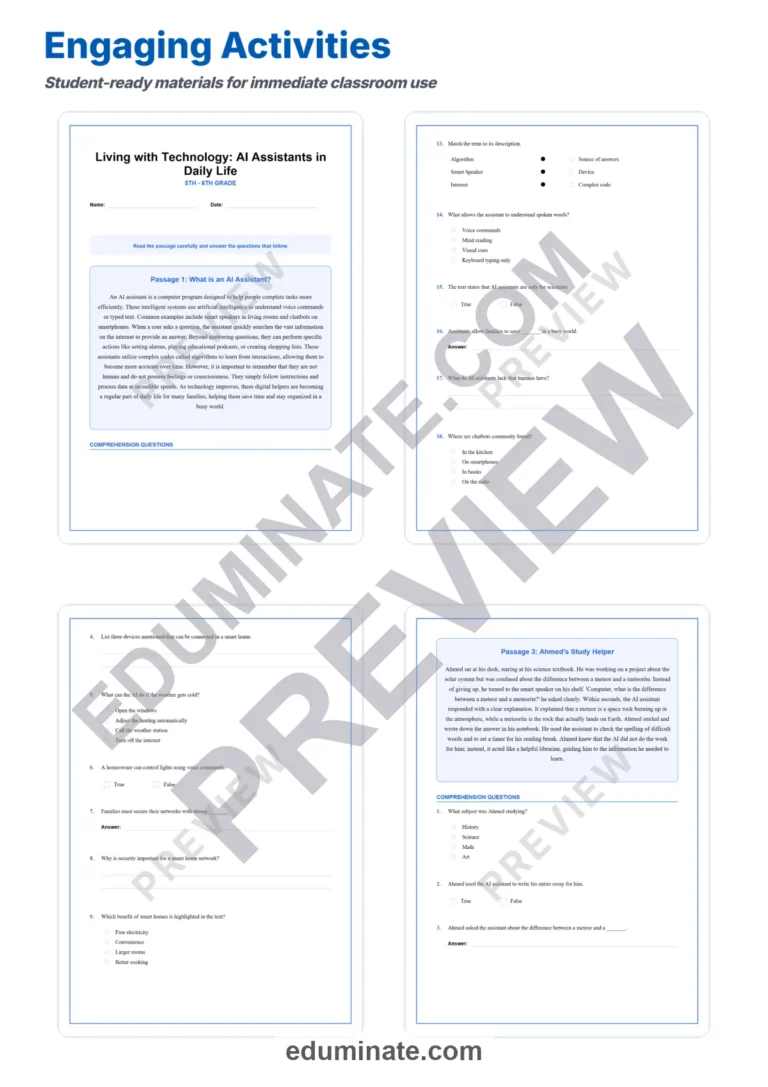 Artificial Intelligence Reading Comprehension Worksheets – Daily Life Passages sample page 3