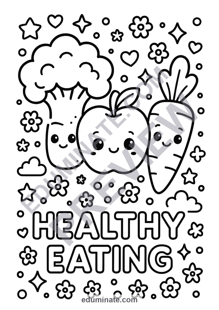 Nutrition Coloring Pages Healthy Eating Activity Sheets Food Pack for Kids sample page 3