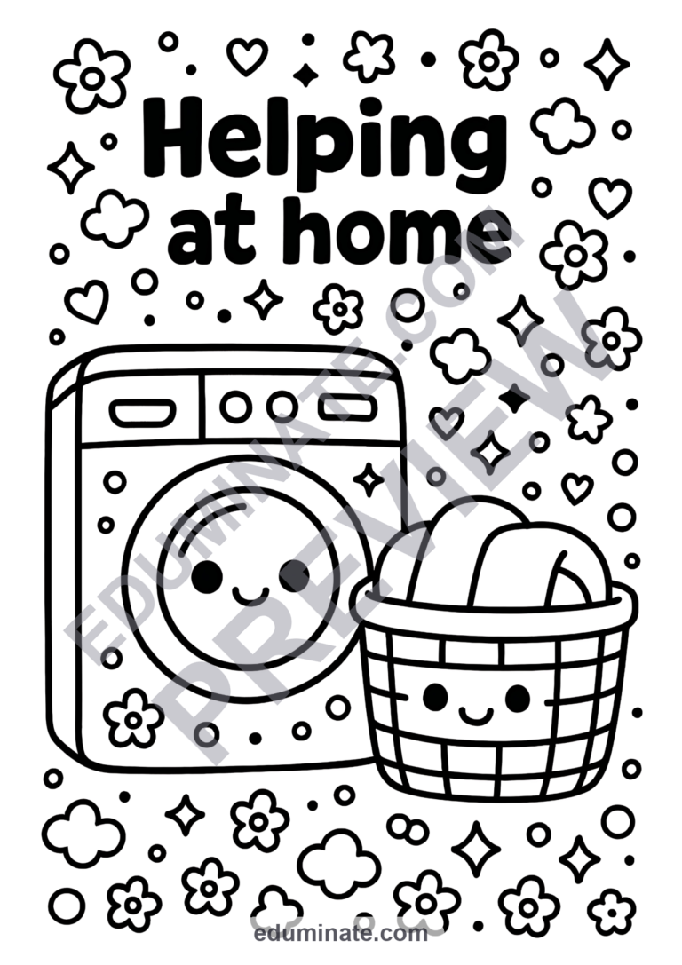 Household Chores Coloring Pages Helping at Home Activity Sheets Pack for Kids sample page 3