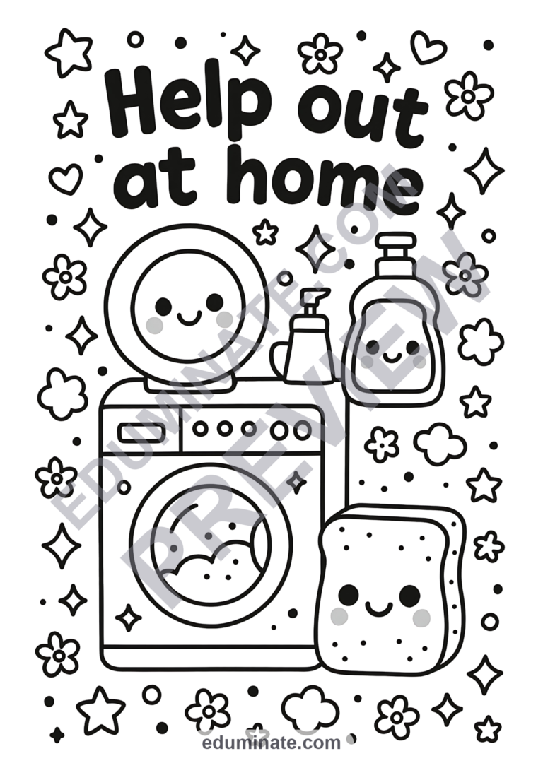 Responsibility Coloring Pages Home Cooperation Activity Sheets Pack for Kids sample page 3