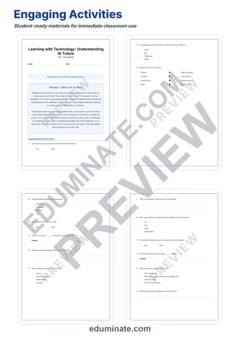 Reading Comprehension on Artificial Intelligence – AI Tutors Reading Passages sample page 3