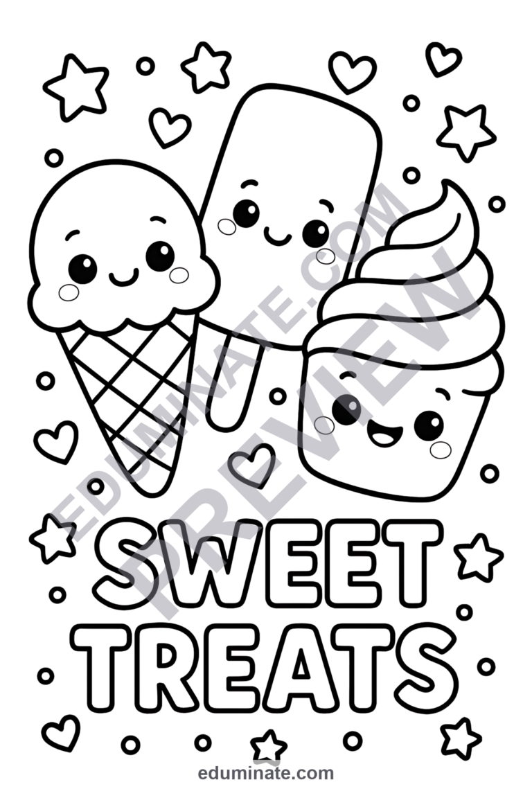 Ice Cream Cone Coloring Pages Sweet Dessert Activity Sheets for Kids Pack sample page 3