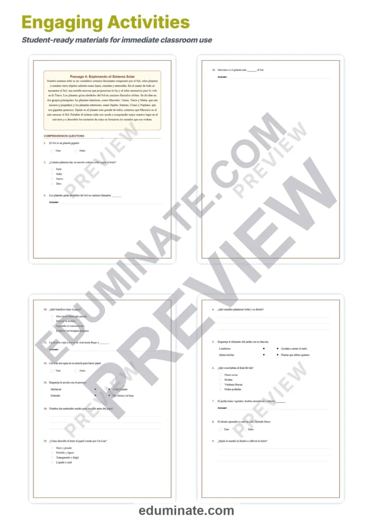 Spanish Reading Comprehension PDF – Reading Passages and Questions Grades 3-6 sample page 3