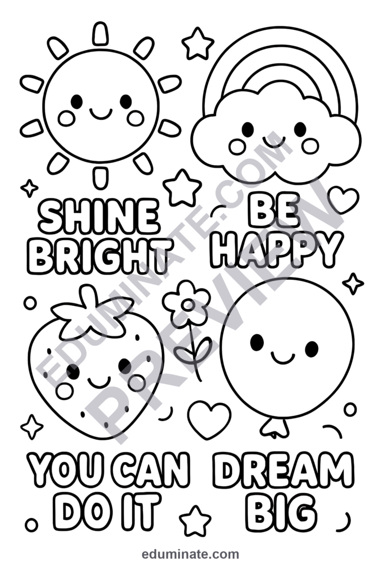 Inspirational Sayings Coloring Pages Positive Affirmation Sheets for Kids sample page 3