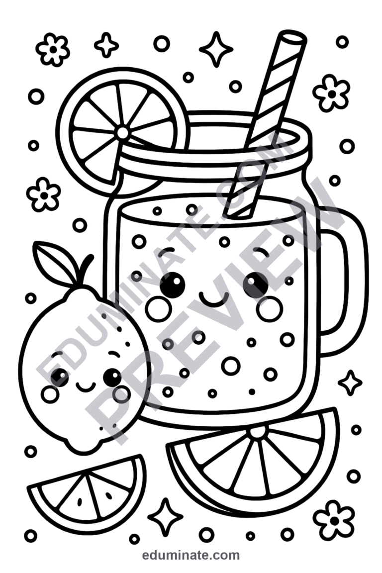 Lemonade Coloring Pages Summer Drinks Art Activity Sheets Pack for Kids Fun sample page 3