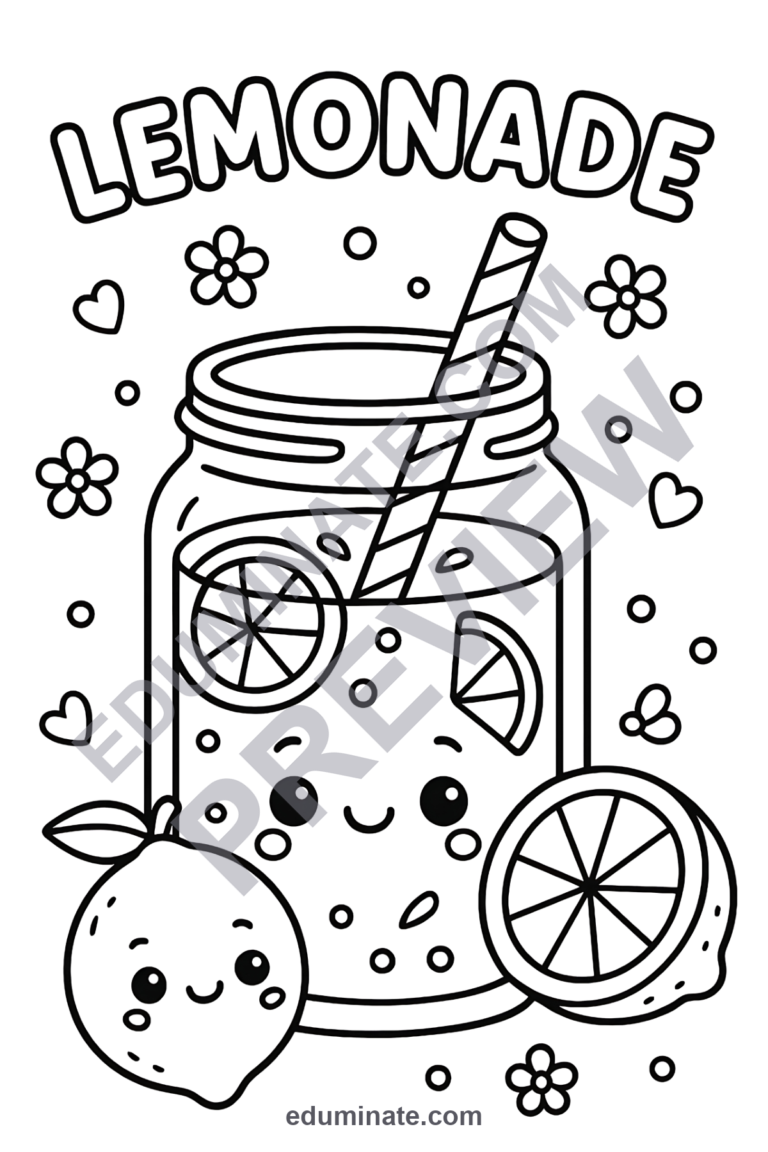 Cute Lemonade Coloring Pages Sweet Citrus Drink Activity Sheets for Kids Fun sample page 3