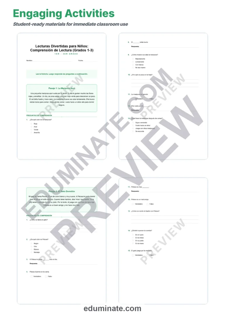 Spanish Reading Practice – Reading Passages, Questions and Answer Key Grades 1-3 sample page 3