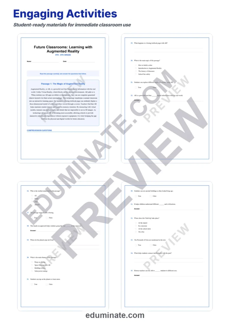 Augmented Reality Reading Comprehension – Future Classrooms 10 Reading Passages sample page 3
