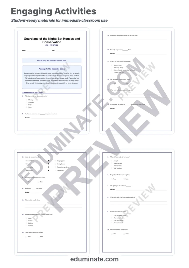 Bats Reading Comprehension – Bat Houses and Conservation Reading Passages sample page 3
