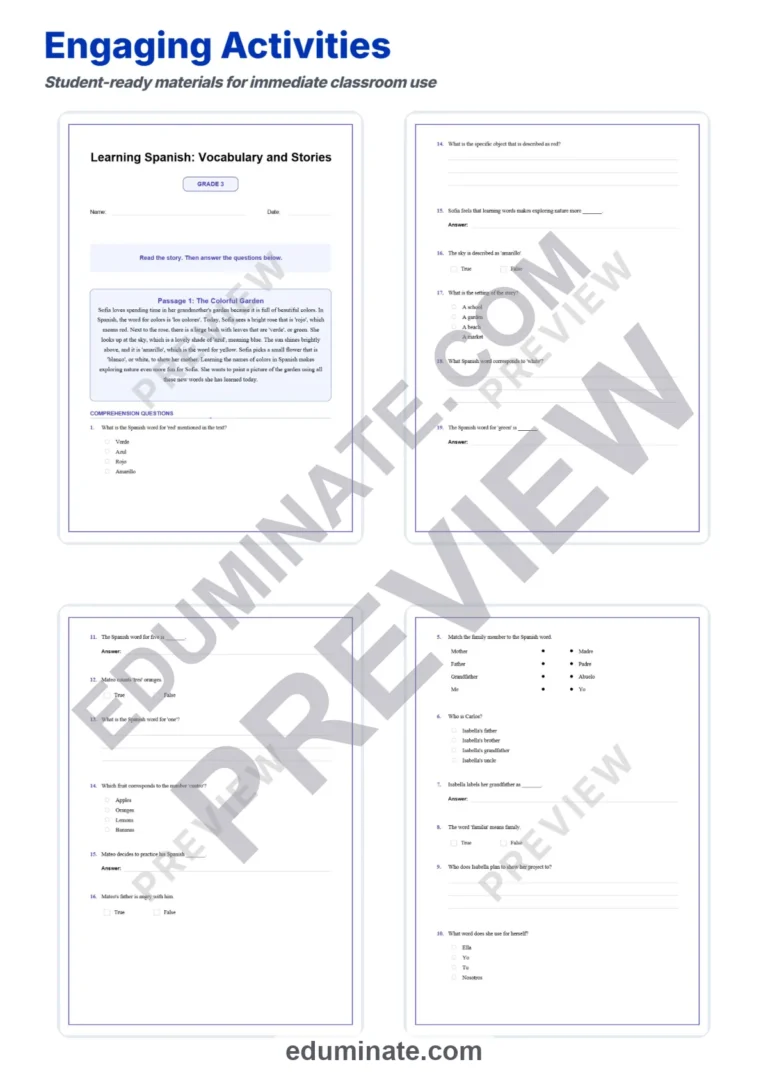 Spanish Reading Comprehension with Questions – Reading Passages 3rd Grade sample page 3