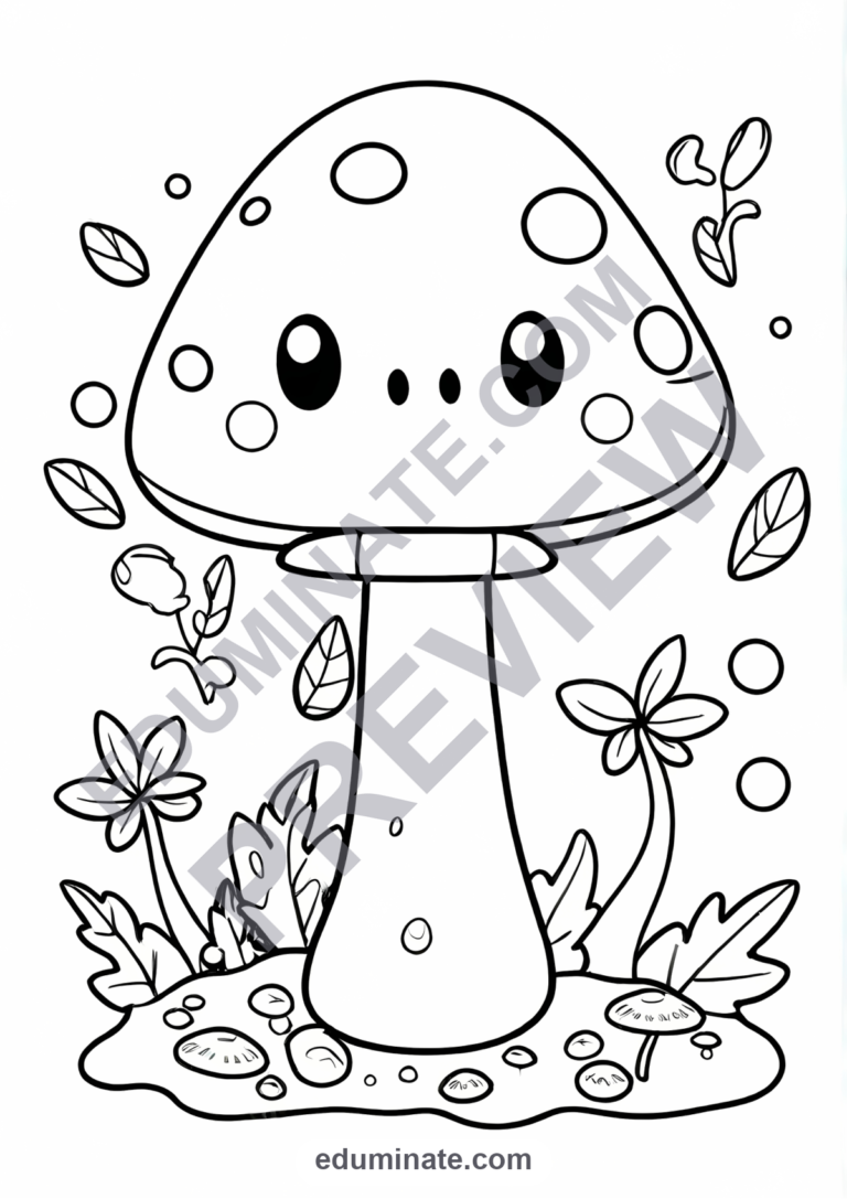 Mushroom Coloring Pages Forest Toadstools Art Activity Sheets Pack for Kids sample page 4