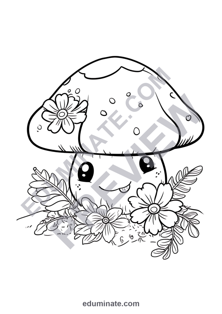 Cute Mushroom Coloring Pages Flowers and Nature Activity Pack for Kids Fun sample page 4