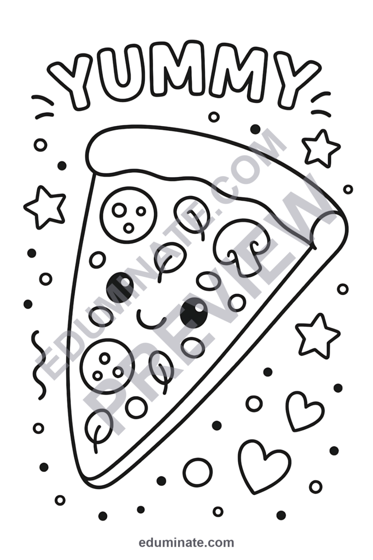Pizza Coloring Pages Italian Food and Fun Party Activity Sheets Pack Kids sample page 4