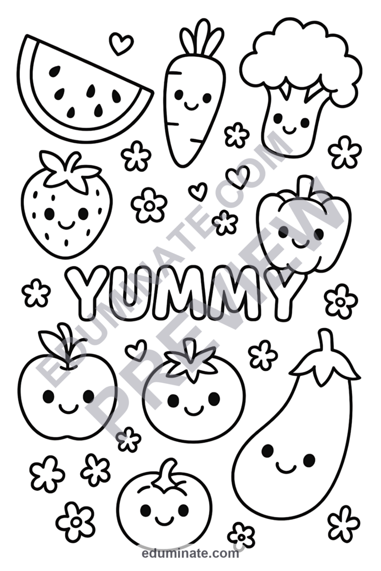 Fruits and Vegetables Coloring Pages Healthy Food 40 Cute Printable Sheets sample page 4