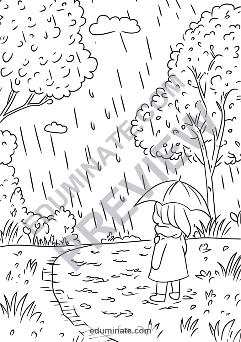 Rainy Day Coloring Pages Weather Storm Art Activity Sheets Pack for Kids Fun sample page 4