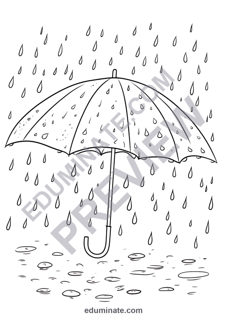 Rain Coloring Pages Spring Showers Weather Art Activity Sheets Pack for Kids sample page 4
