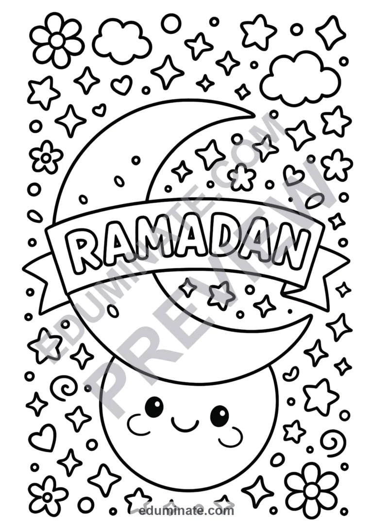 Ramadan Mubarak Coloring Pages Lanterns and Crescent Activity Pack for Kids sample page 4