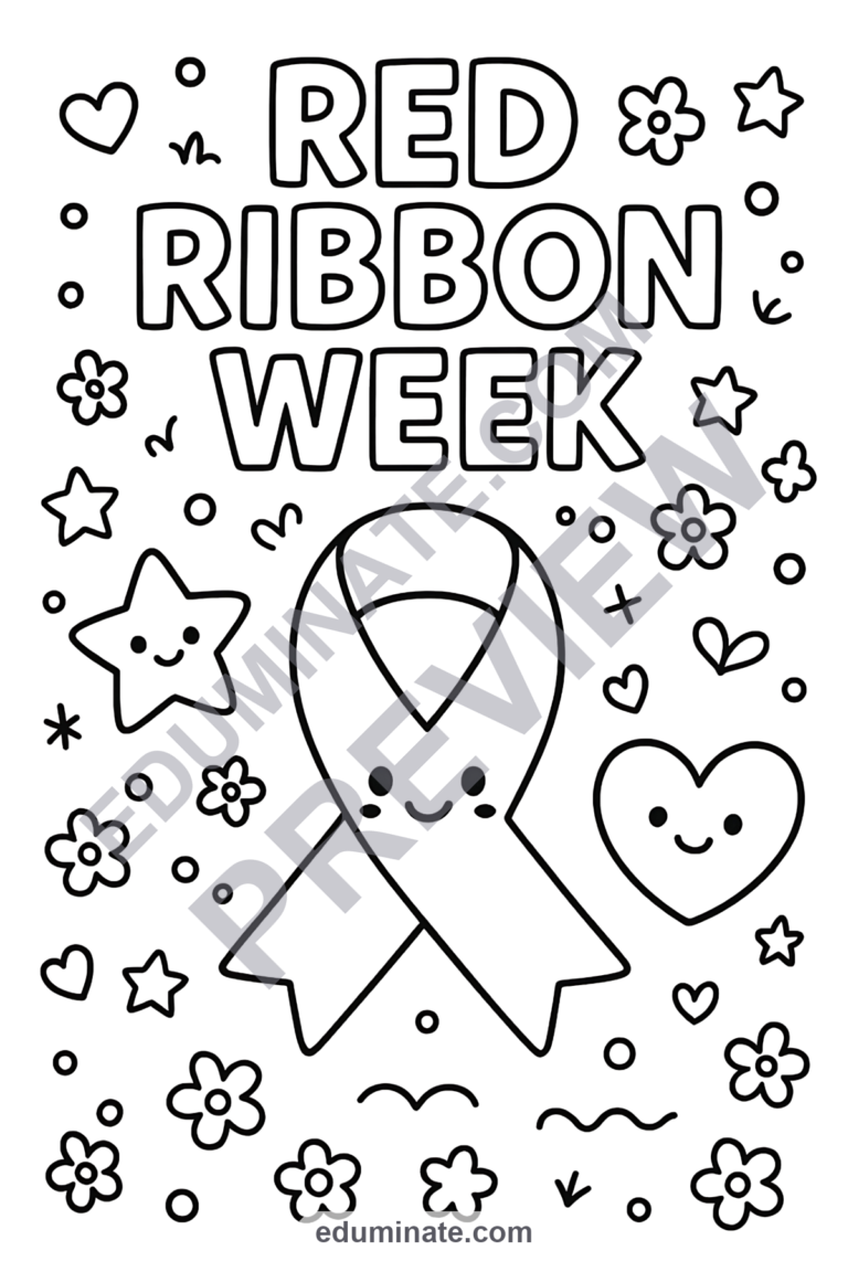Red Ribbon Week Coloring Pages Healthy Choices Art Activity Pack for Kids sample page 4