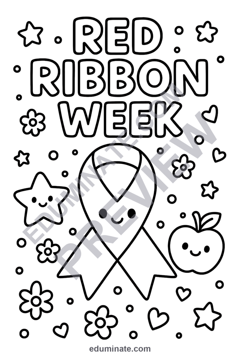 Printable Red Ribbon Week Coloring Pages Wellness Activity Pack for Kids Fun sample page 4