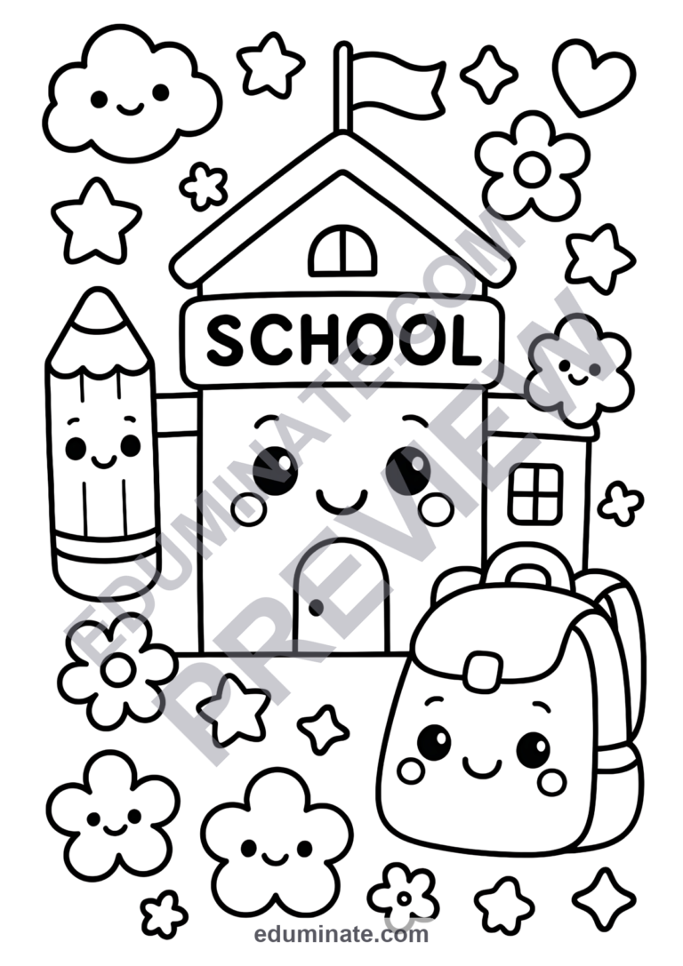 School Coloring Pages First Day Classroom Life Activity Sheets Pack for Kids sample page 4