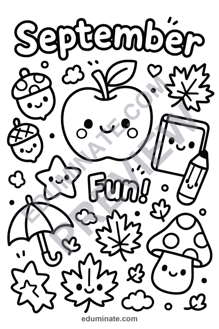 September Coloring Pages Autumn Harvest and School Activity Sheets Pack for Kids sample page 4