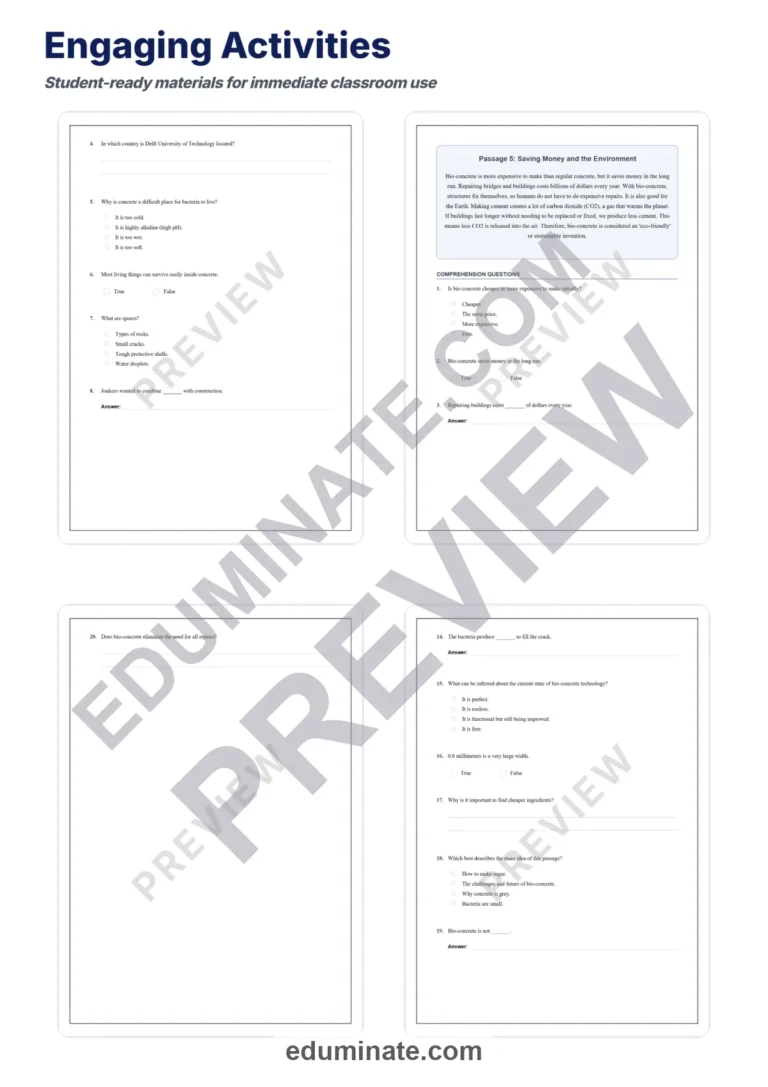 Bio Concrete Reading Comprehension Passages And Questions Worksheets Packet sample page 4