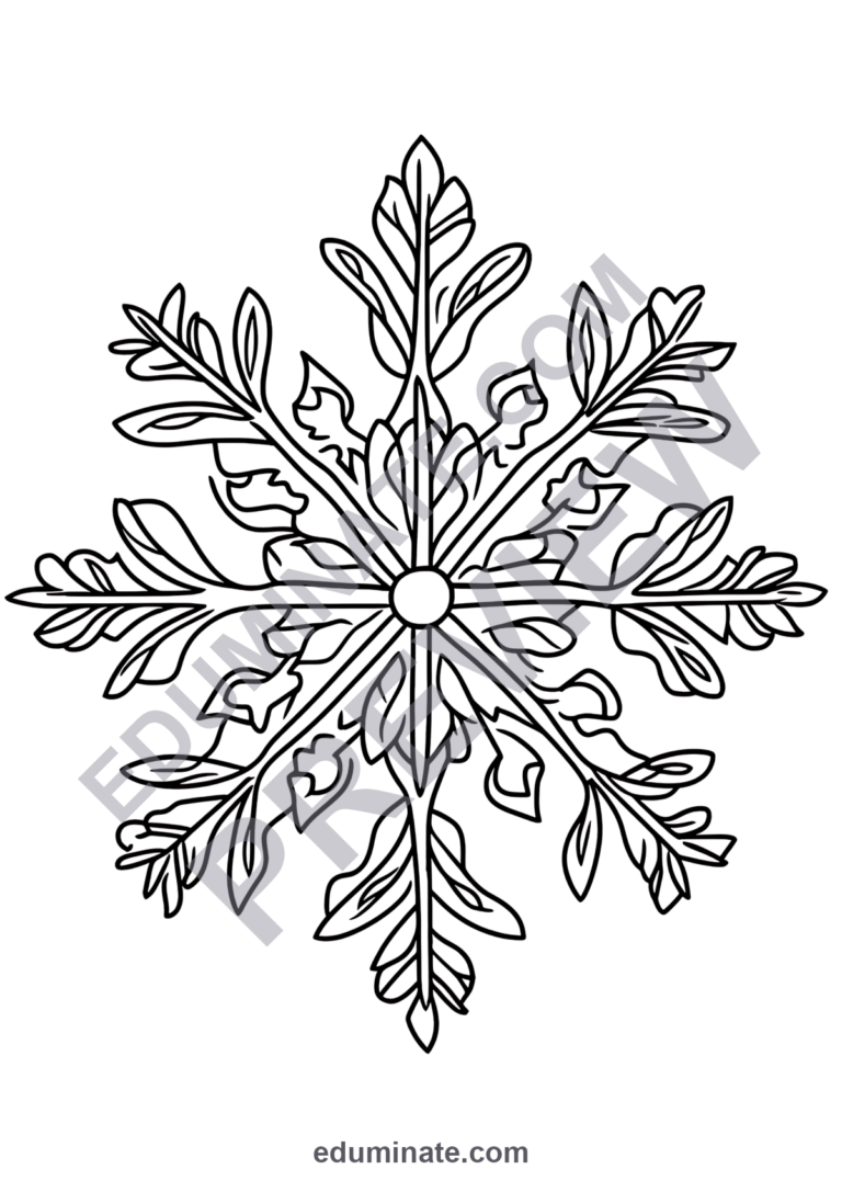 Winter Snowflake Coloring Pages 33 Geometric Ice Crystal Art Worksheets Sheets sample page 4