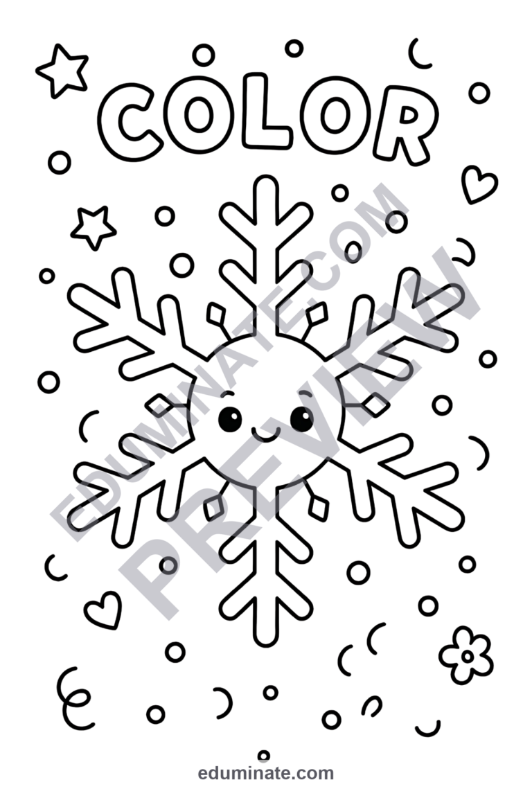 Cute Snowflake Coloring Pages 50 Smiling Winter Ice Art Activity Worksheets sample page 4