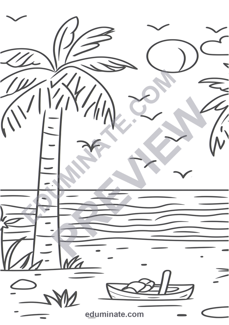 Beach Coloring Pages 26 Tropical Spring Break Vacation Art Activity Sheets sample page 4