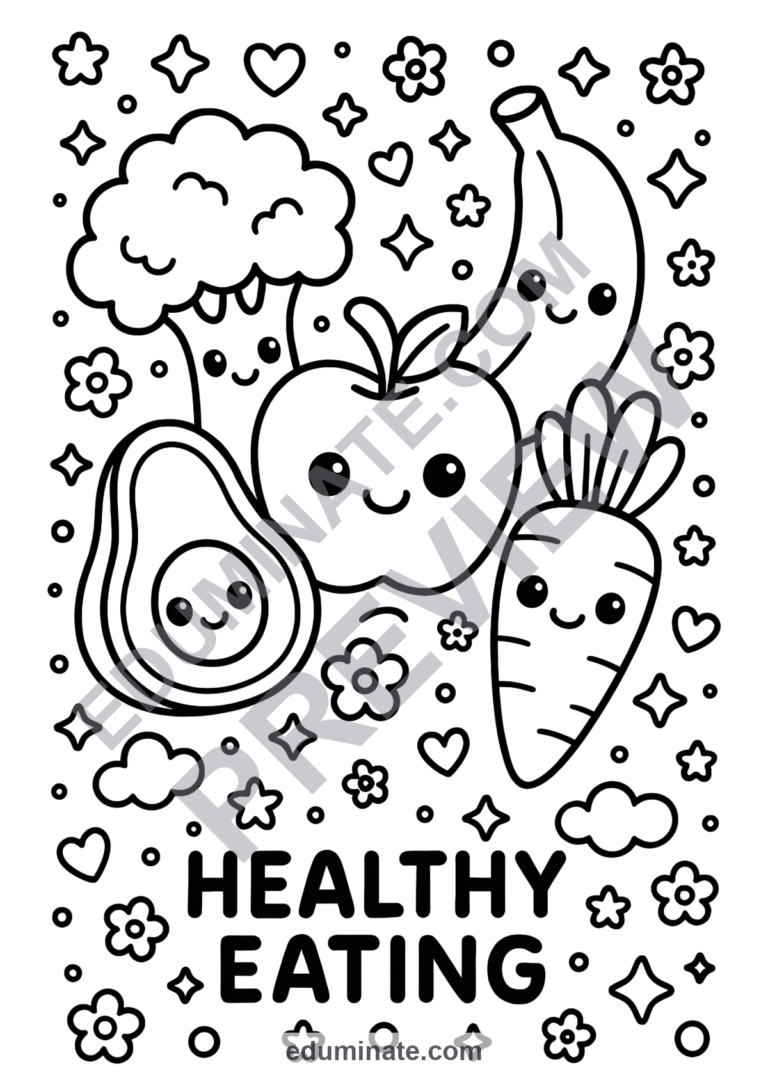 Healthy Eating Coloring Pages Nutrition Food Groups 40 Printable Activities sample page 4