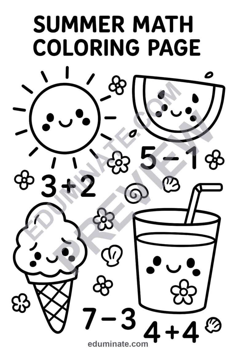 Fun Summer Math Coloring Pages Fact Fluency and Art Activity Sheets for Kids sample page 4