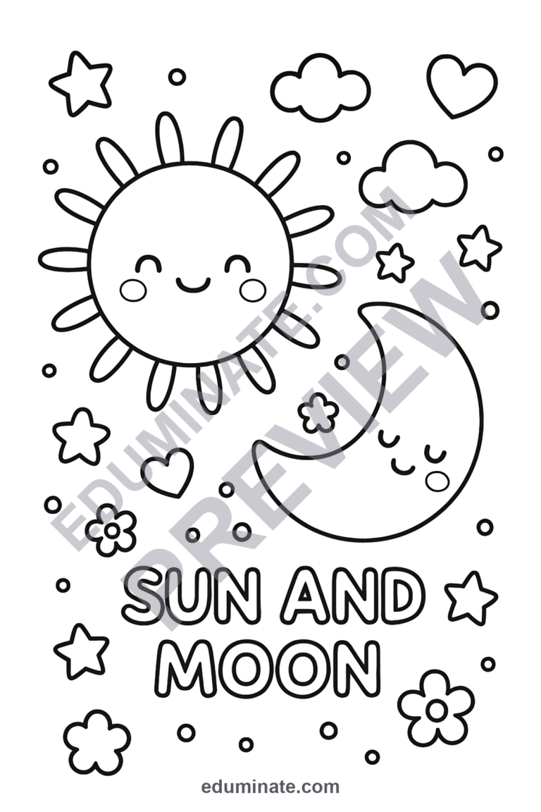 Sun and Moon Coloring Pages Celestial Astronomy Activity Sheets Pack Kids sample page 4