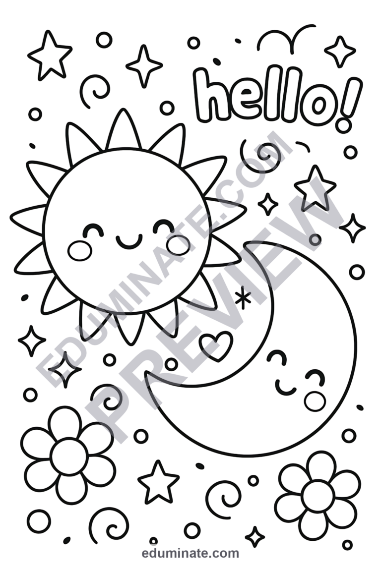 Sun Moon and Stars Coloring Pages 39 Celestial Day Night Sky Art Activity Sheets sample page 4