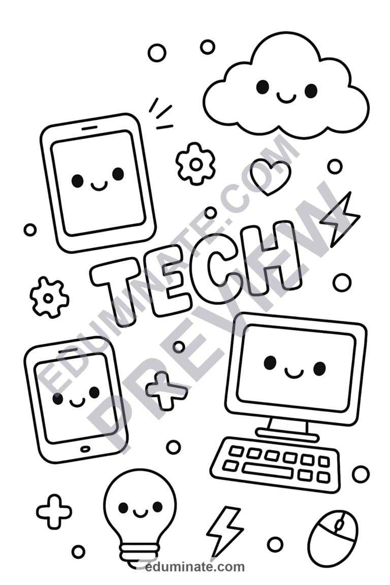 Computer Science Coloring Pages 56 STEM Gadget Technology Activity Sheets sample page 4
