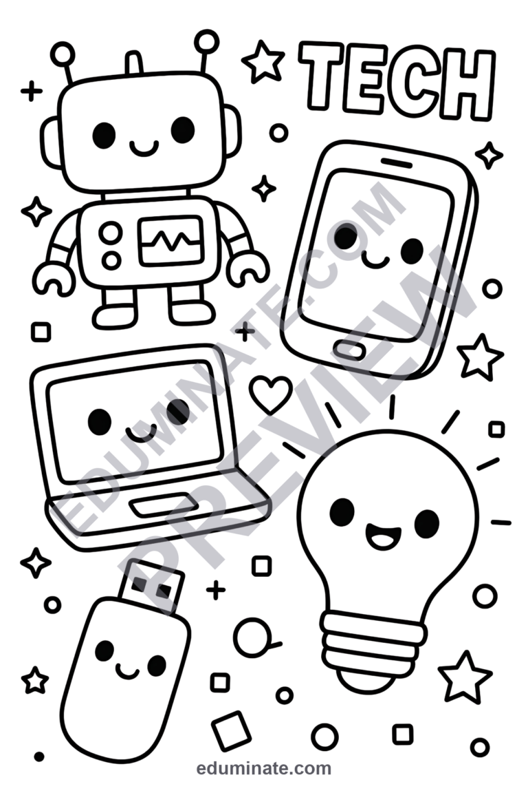 Simple Technology Coloring Pages Early Computer Lab Activity Pack for Kids sample page 4